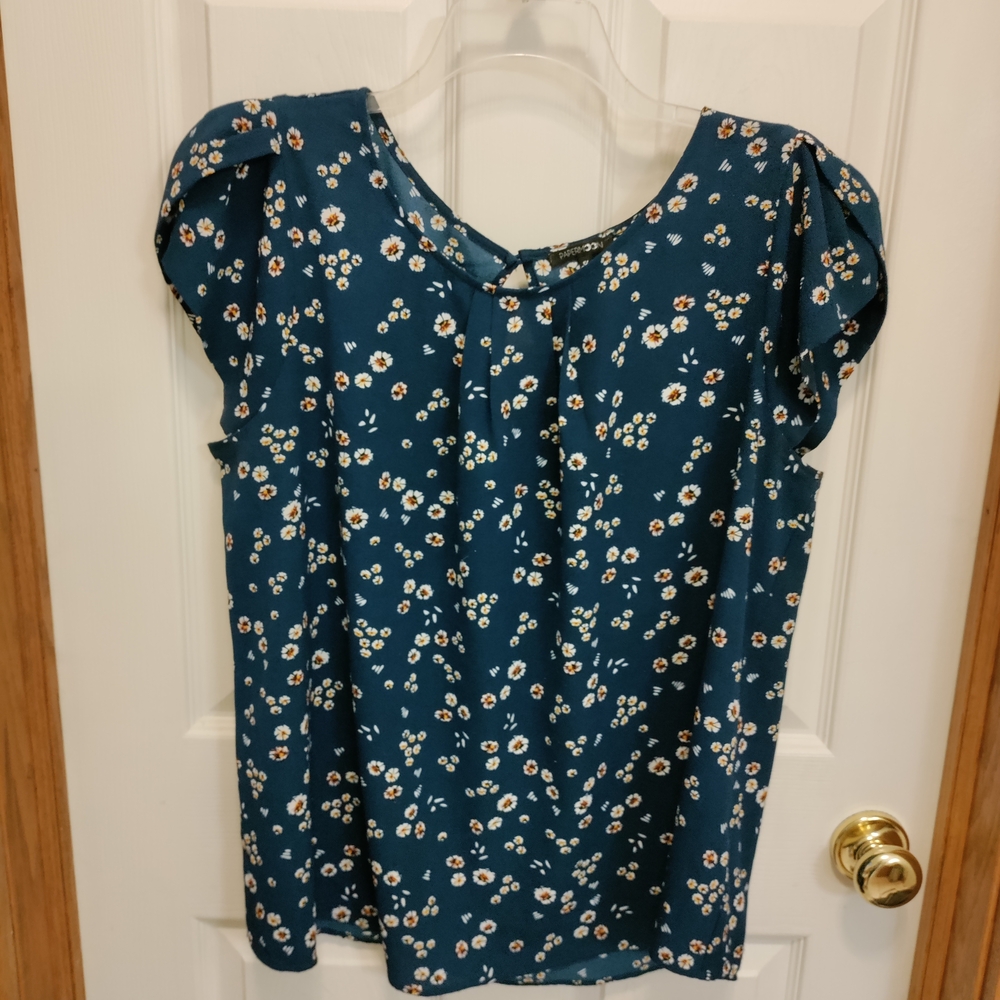 Blue Floral Puff Sleeve Blouse